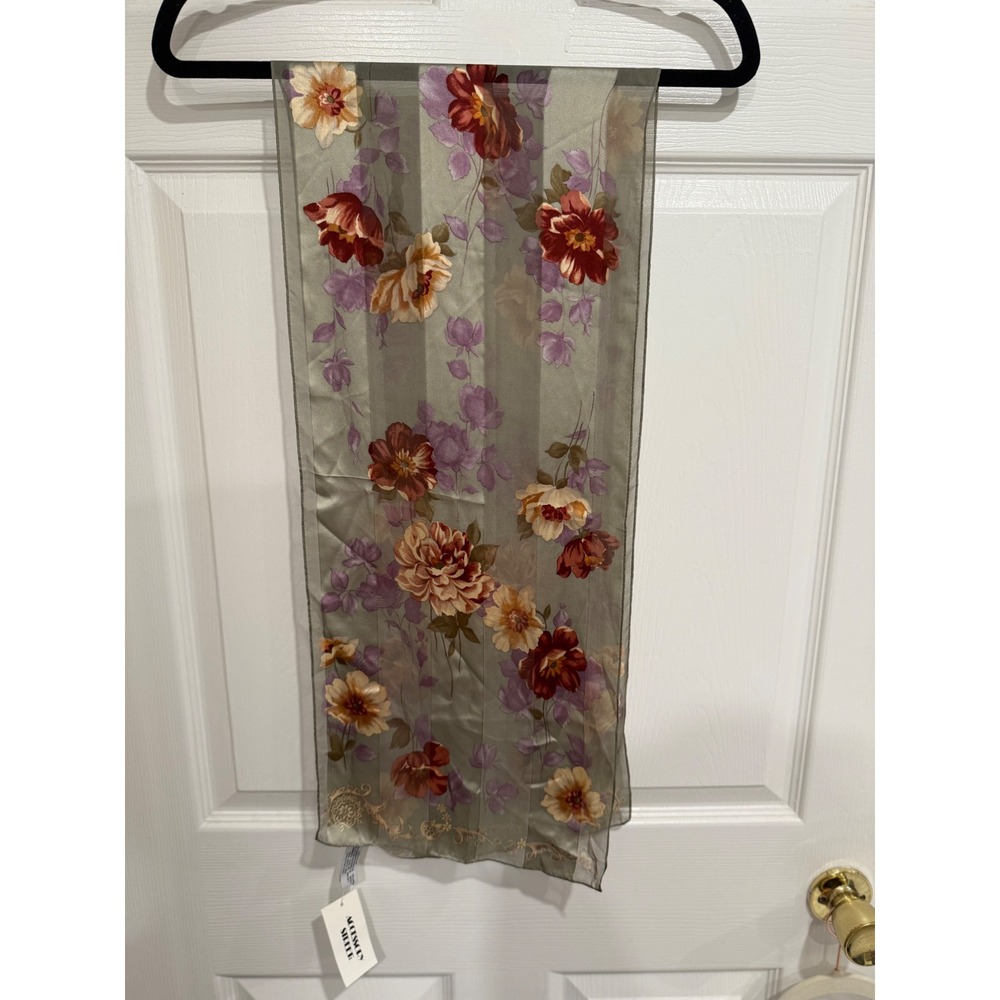 Accessory Street Silk Scarf Sage Green Floral Striped Sheer Rectangular Wrap NWT